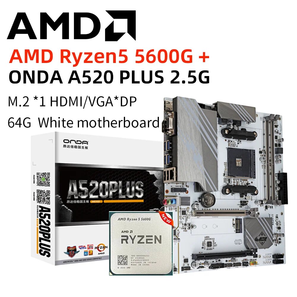 AMD R5 5600G CPU + ONDA A520-PLUS 2.5G , AM4  , DDR4 64GB PCI-E 3.0 M.2 ũž κ 